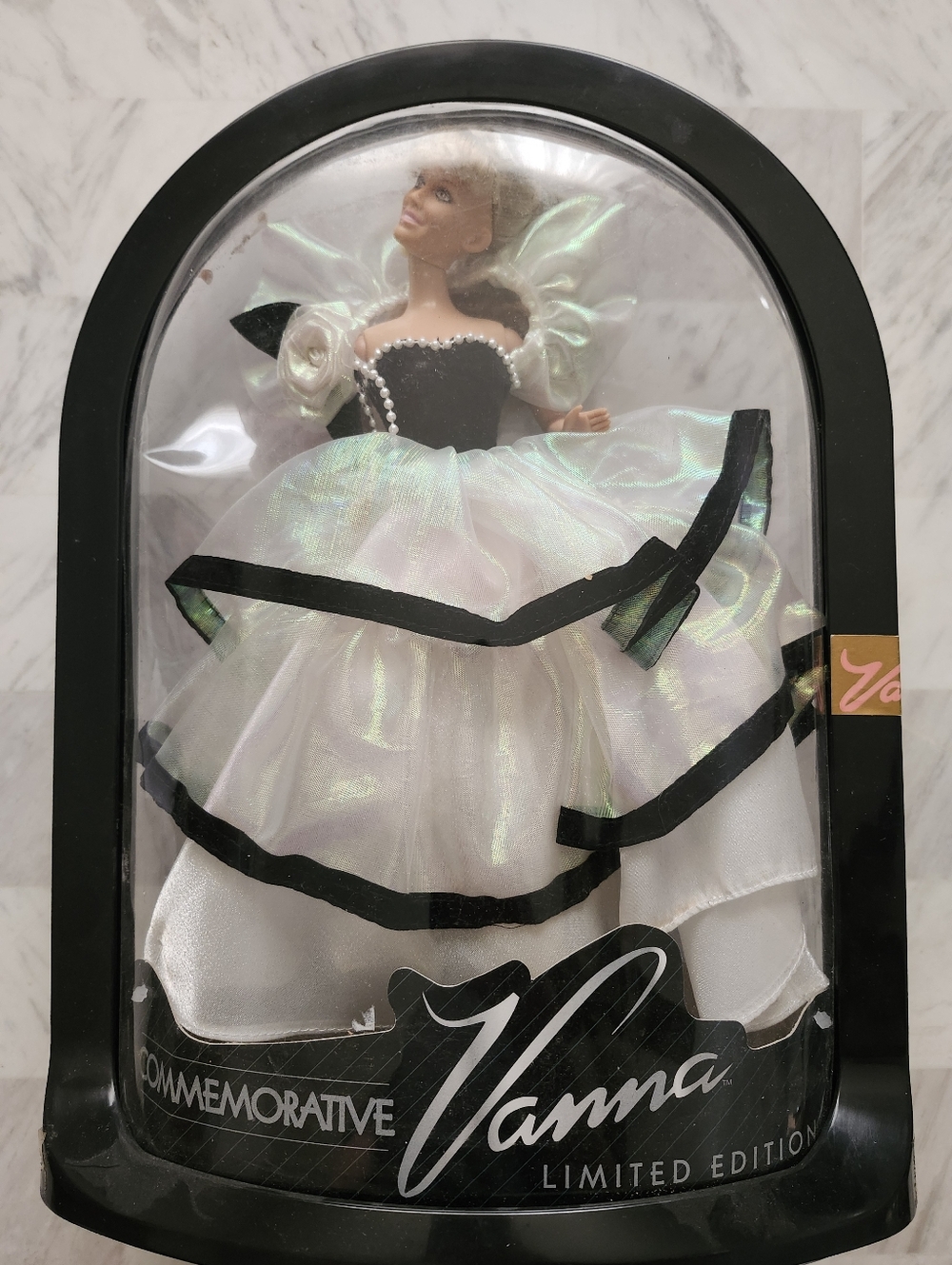 Anna Iridescent White & Black Trim Commemorative Doll